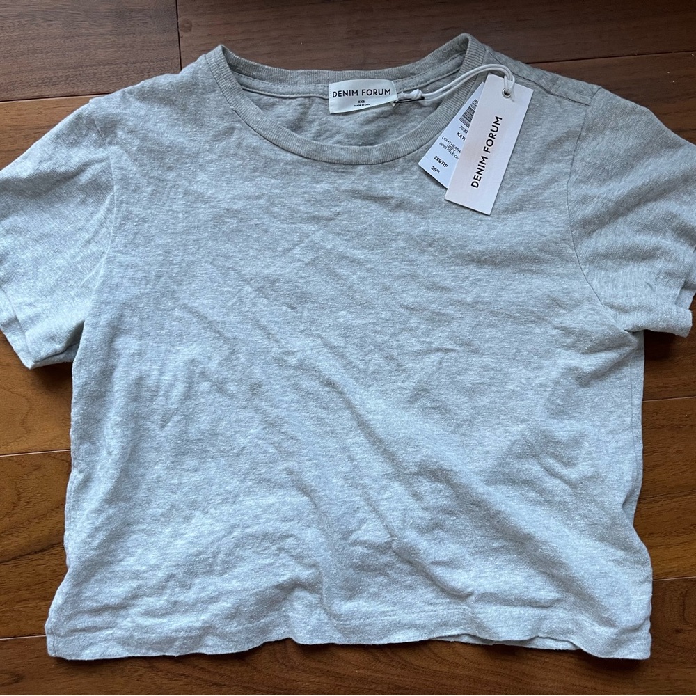BNWT Aritzia Kate Denim Forum Crop top T shirt XXS Grey